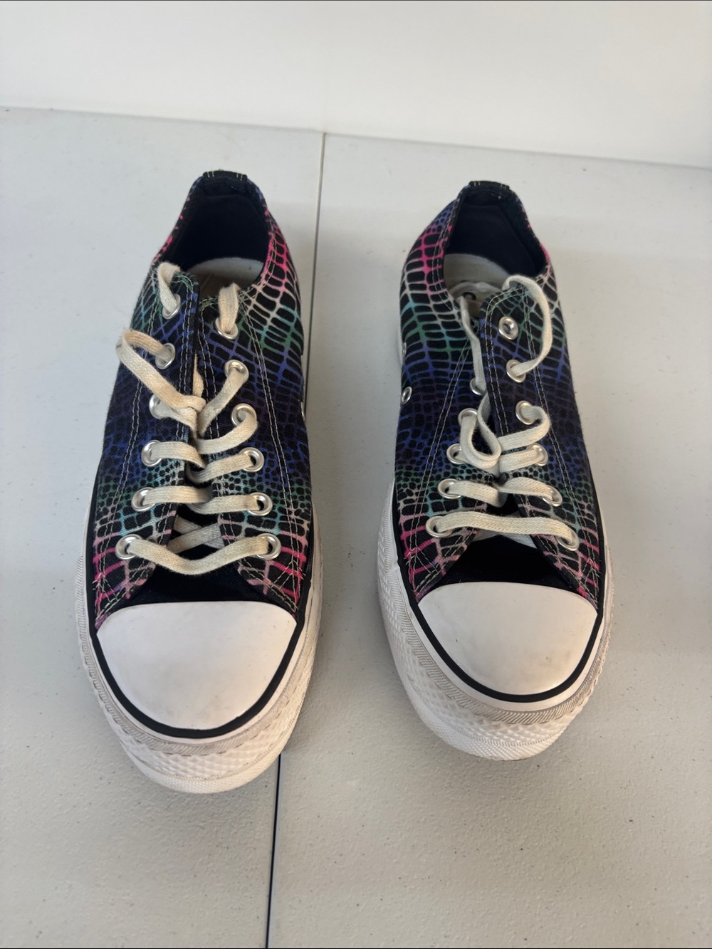 Converse Low Top Sneakers - Black with Rainbow Croc-Scale Print - Picture 3 of 10